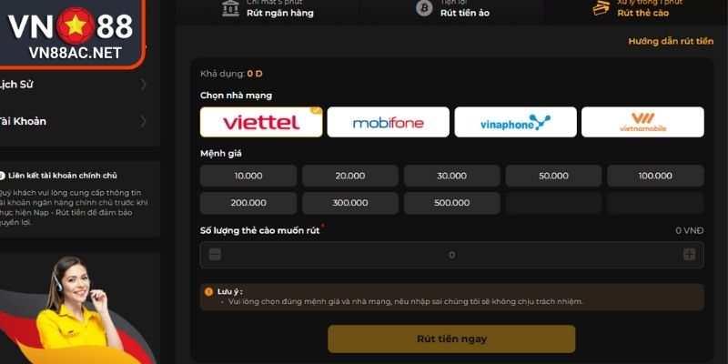 Nạp rút tiền VN88 bằng thẻ cào
