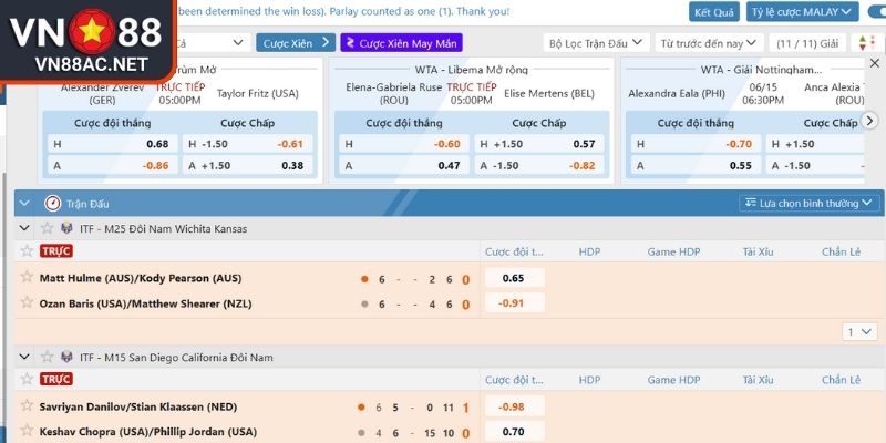 Tennis tại sảnh Saba-Sport VN88